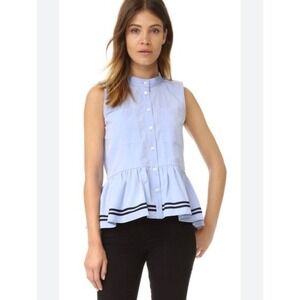Sea New York Light Blue Sleeveless Peplum Button Down Top Stripe Hem Size 4
